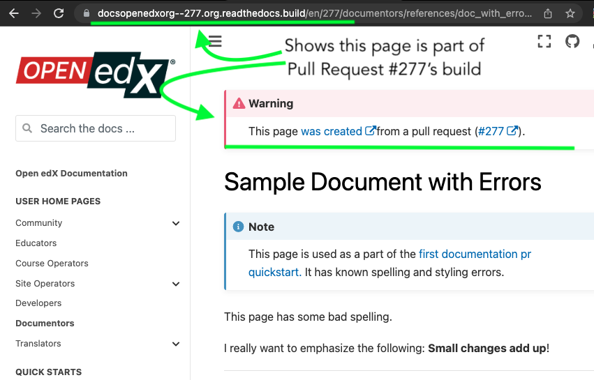 A version of the docs.openedx.org page updated with our changes, visible at a unique URL.